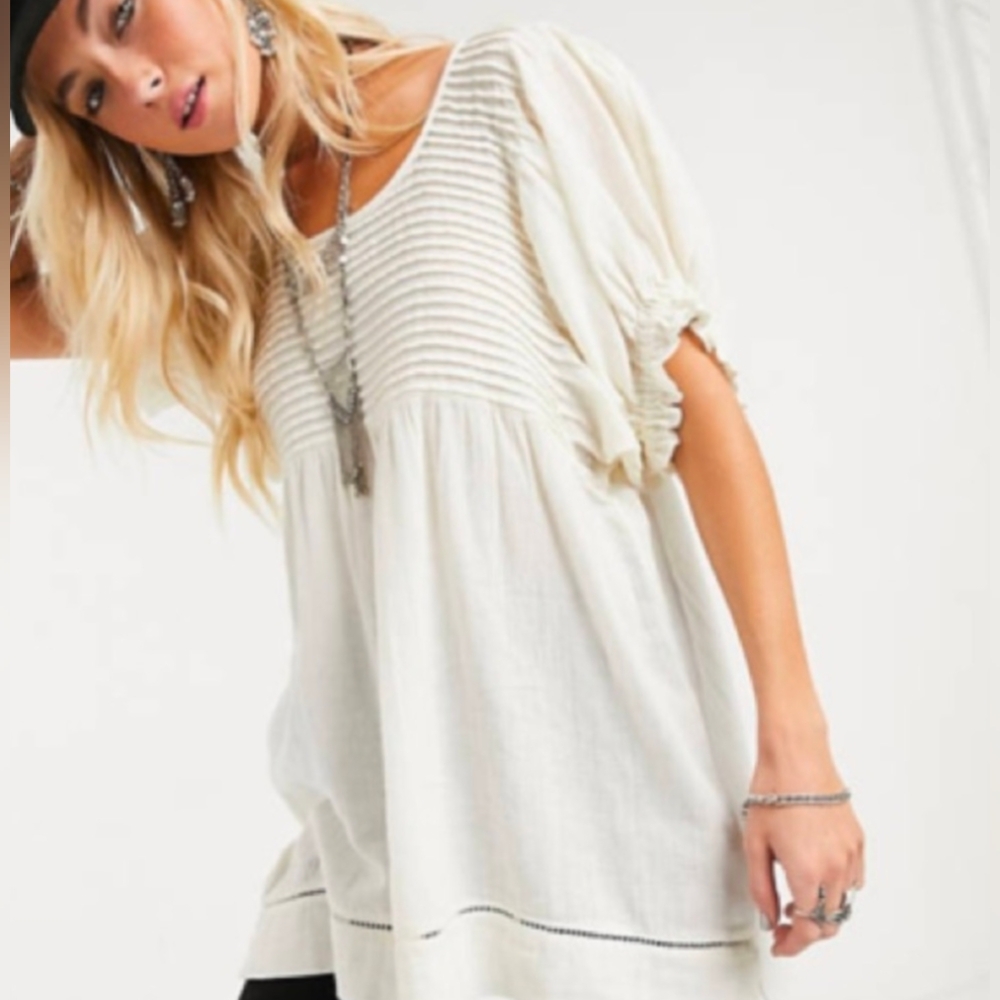 Free People Elsie Oversized Off-white Cotton/Linen Tunic Top/Dress, size XS